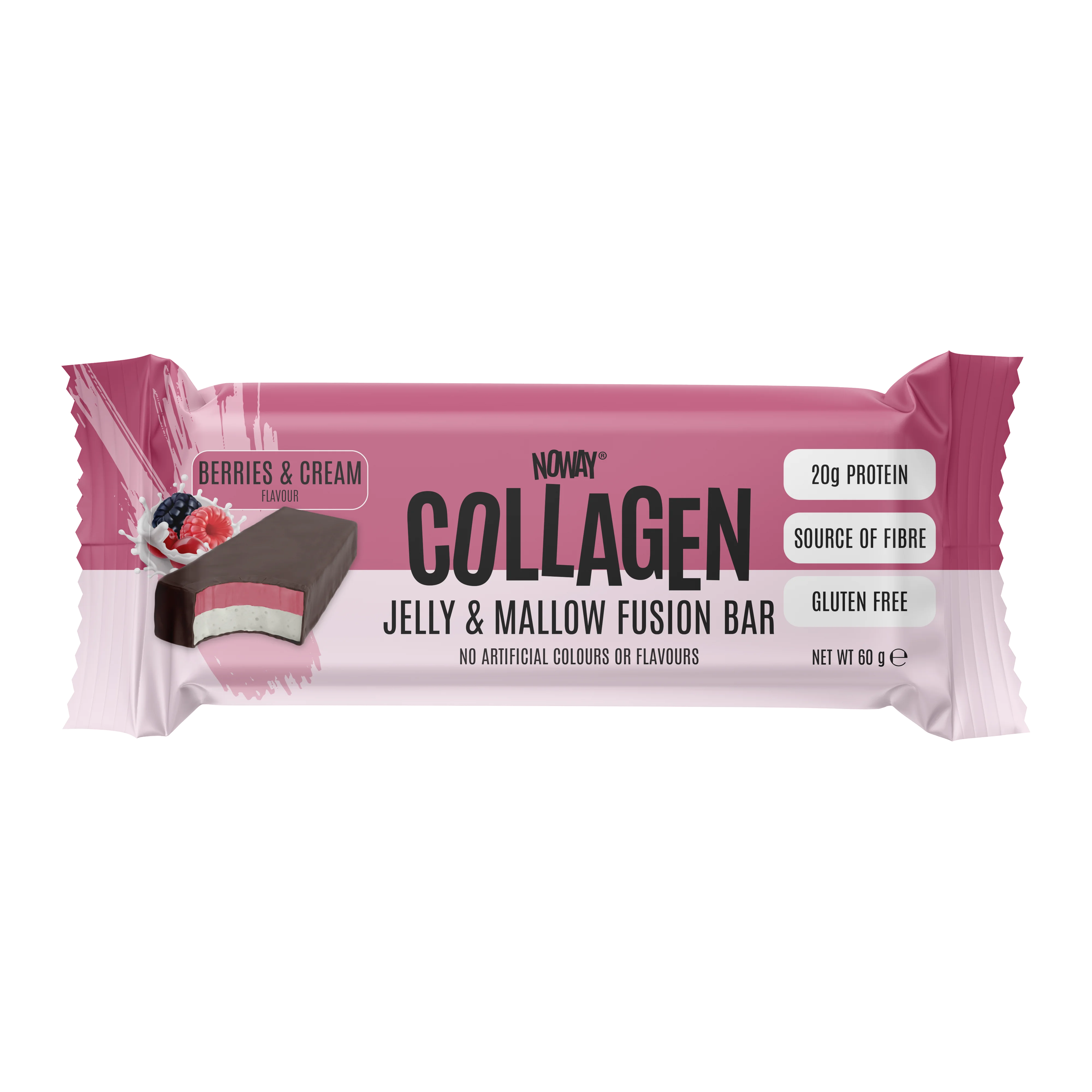 NOWAY Collagen Fusion Bar Box of 12 - Berries & Cream